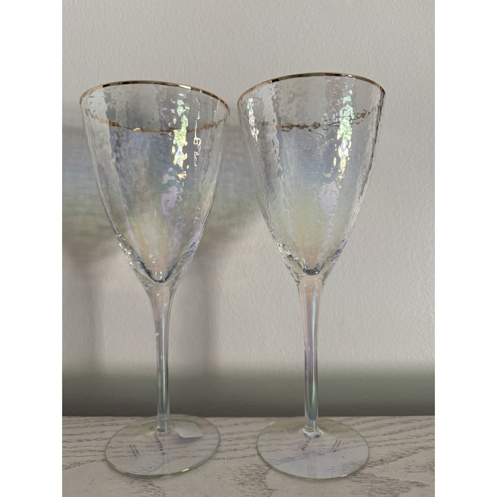 Set of 2 Zaza Lustered 24k Gold Accent Wine Glasses by Anthropologie NWT - Picture 12 of 12